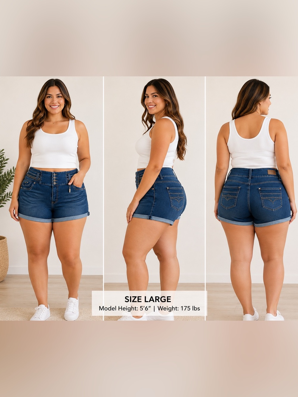 Sz L Tiki Jeans High Waist Stretch Butt Lifting  Jean Shorts W/ Charm